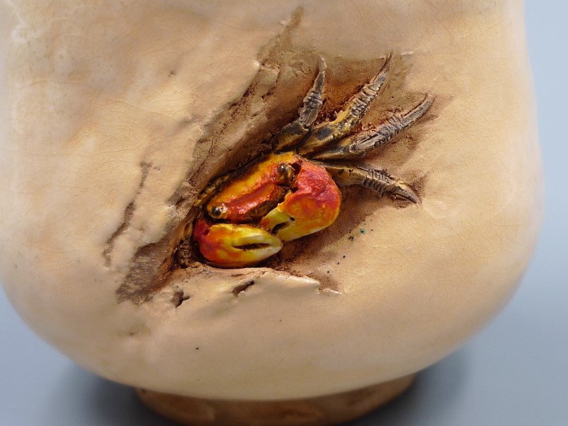 B394h「茄子 香合」佐々木二六作 共布共箱 松柏庵 天神蟹 愛媛 茶道具 上作 希少 本物保証 二六焼 佐々木二六 作 湯呑 天神蟹彫 細密