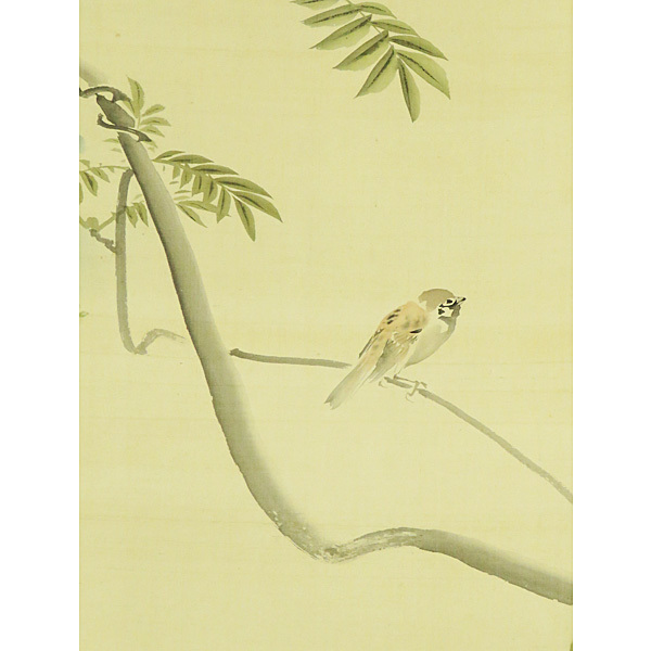 B-1615【真作】松村景文肉筆絹本花鳥図掛軸／日本画家京都四条派妙法院 