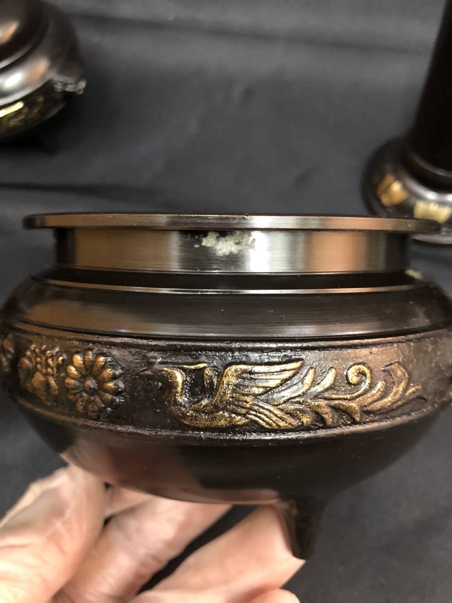 ◎仏壇・仏具 具足 帯地紋入 六具足 宗甫 煮色 未使用品 b-1 ◎仏壇・仏具 具足 帯地紋入 六具足 宗甫 煮色 未使用品 b-1