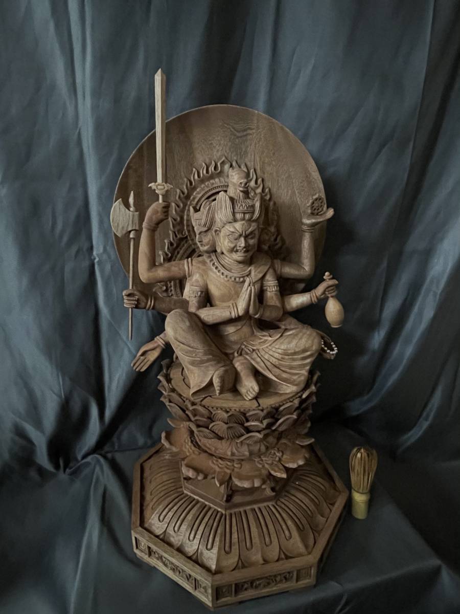 大型 井波彫刻 仏教工芸品 楠材製 一刀彫 極上彫 木彫仏像 馬頭観音 
