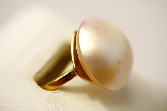 mabe pearl pearl ring [ ring ] 17mm yellow color silver made ring frame 