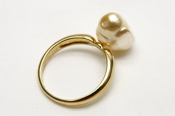  south . White Butterfly pearl pearl ring [ ring ]kesi11×9mm natural Gold color silver made ring frame 