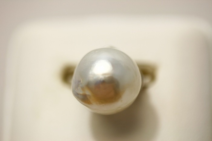 南洋白蝶真珠パールリング【指輪】　14mm　ホワイトカラー　シルバー製リング枠