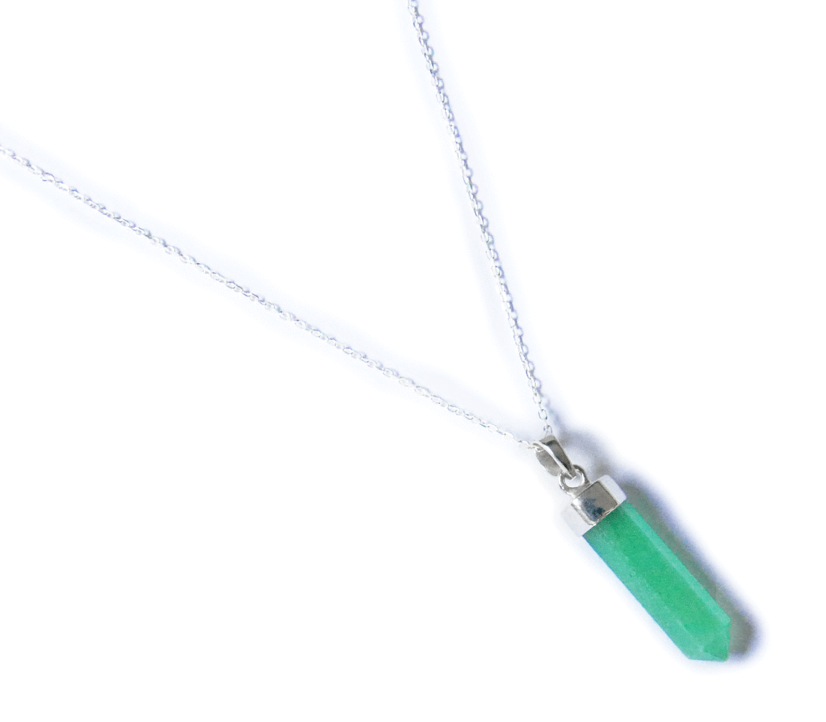 ○[Silver925]アベンチュリンのポイントカットのシルバーヒーリングネックレス ／ペンジュラム（シルバーチェーン付き）（made in BALI）