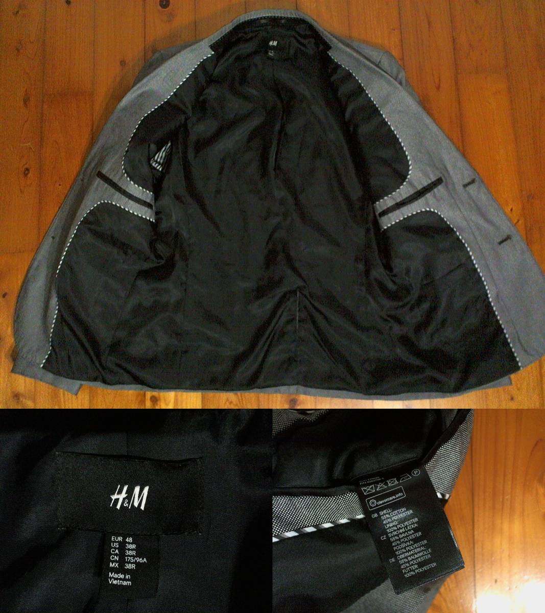 ★微難有☆エイチ＆エム★H＆M★2ツボタン テーラード ジャケット エルボーパッチ EUR48 US/36R 黒白　グレー_画像5