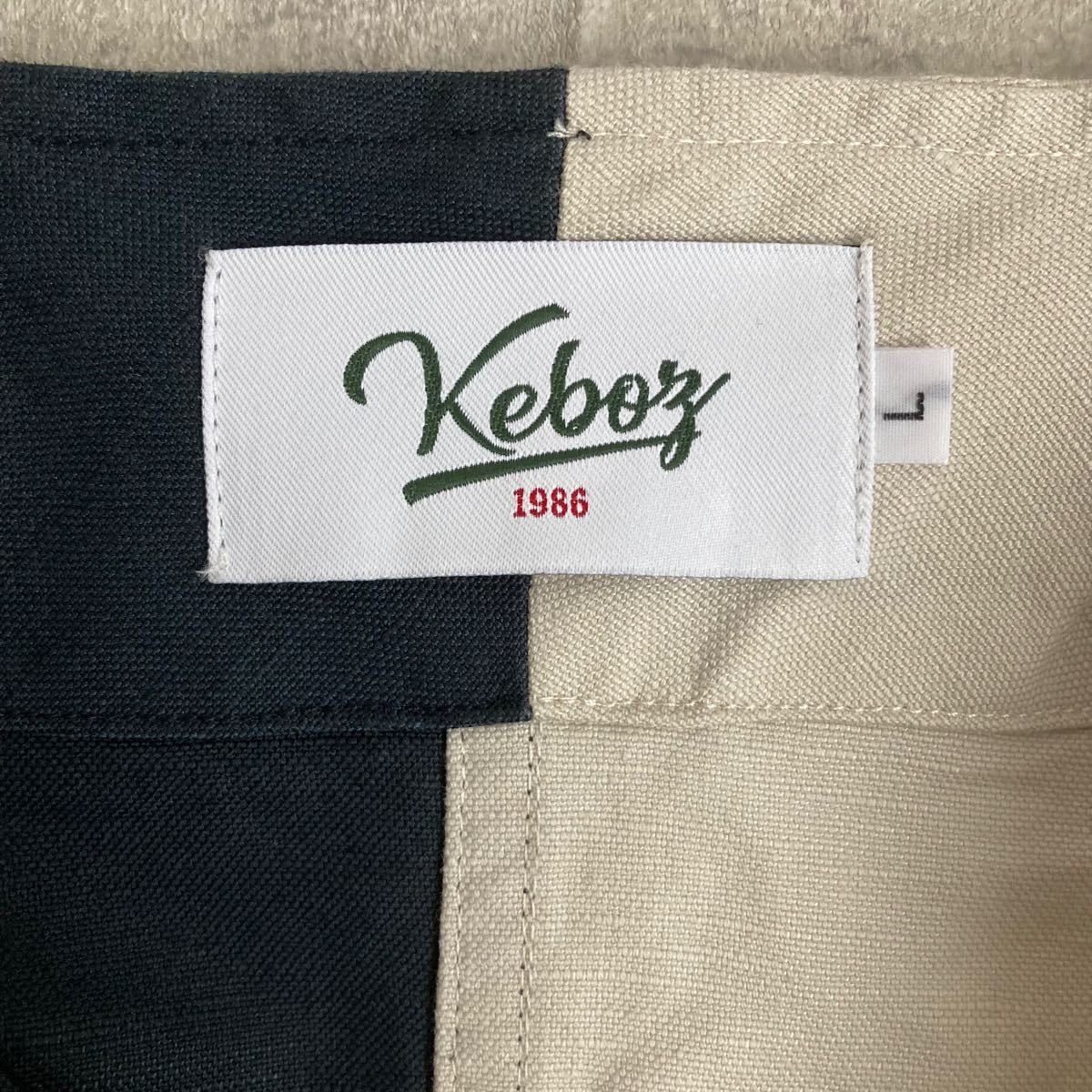 入手困難　keboz ベースボールシャツ　刺繍　ネイビー　アイボリー　リネン　L ツートーン　バイカラー　86