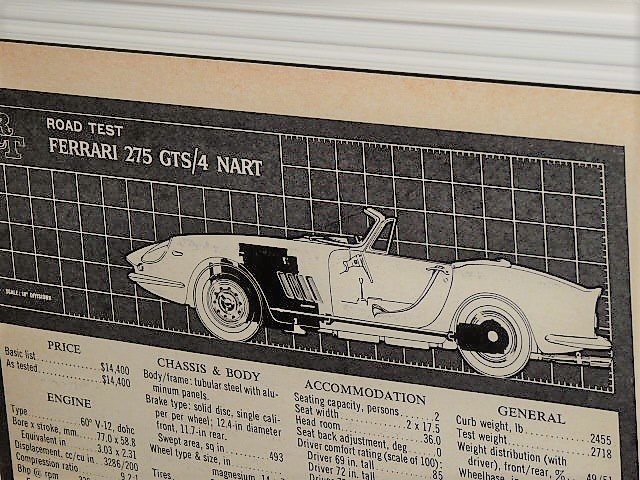 1967年 USA 60s vintage 洋書雑誌記事 諸元 スペック表 額装品 Ferrari 275 GTS NART フェラーリ /検索用 店舗 ガレージ 看板 装飾(A4size)_画像3