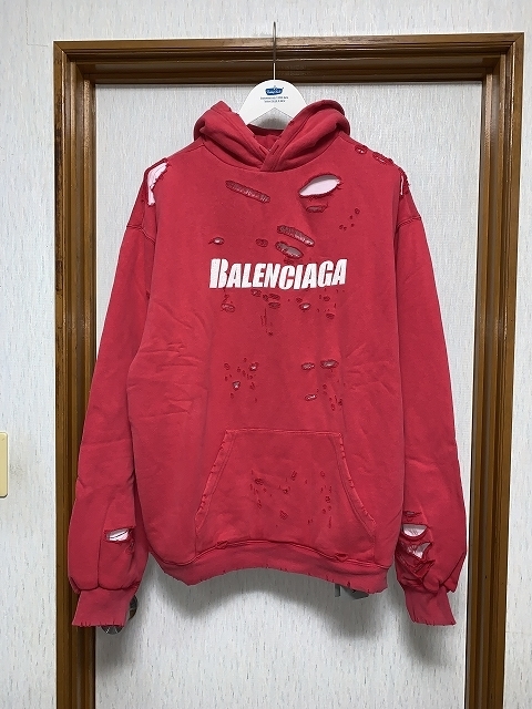 XS 新品 21ss BALENCIAGA バレンシアガ CAPS DESTROYED フーディー パーカー_画像1