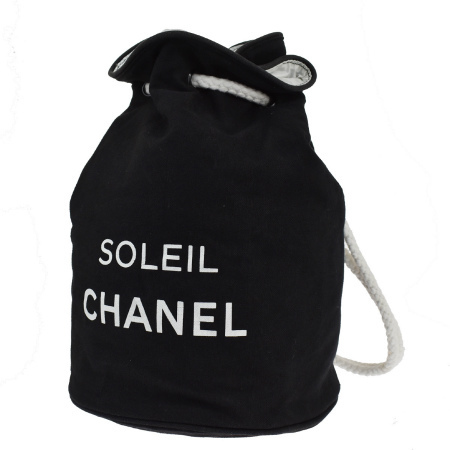 中古 シャネル CHANEL ショルダーバッグ 巾着 80％以上節約 ホワイト キャンバス ブラック 新作ウエア 04MK185