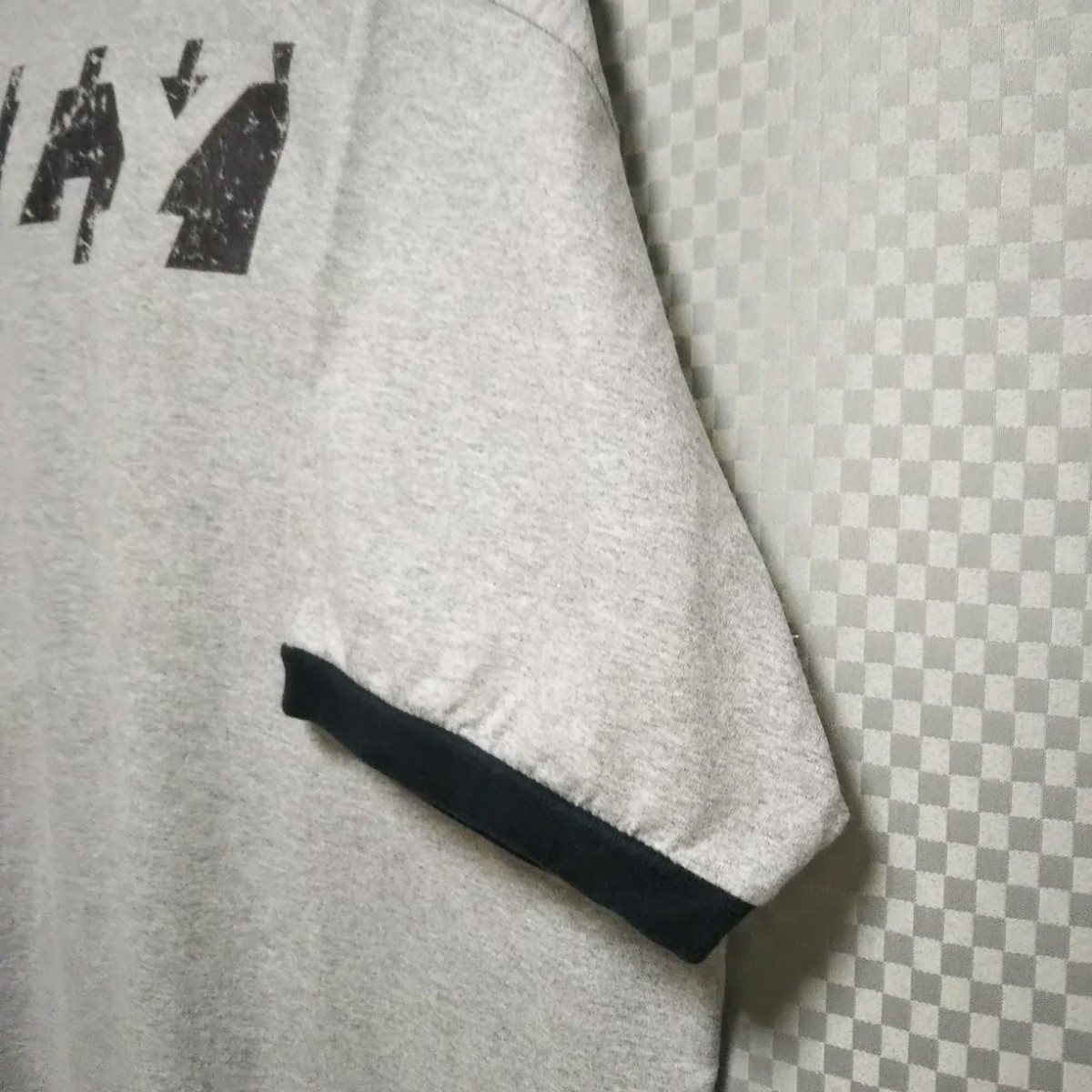 アンビル☆クルーネックTシャツ カットソー 半袖 ハーフ プリント 2X 灰×黒