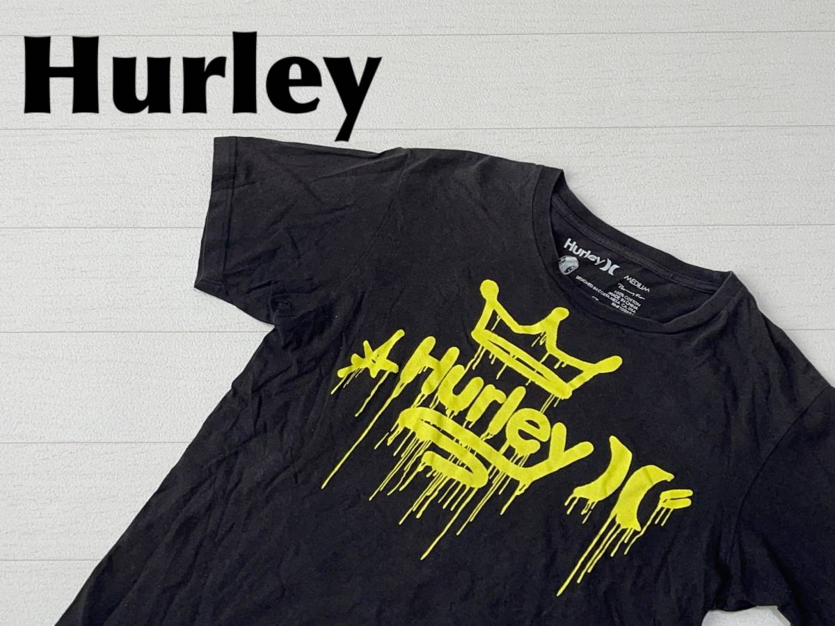 手数料安い 古典 ☆送料無料☆ Hurley ハーレー 古着 半袖 ロゴ プリント ブラック メンズ 即決 Tシャツ M 中古 トップス