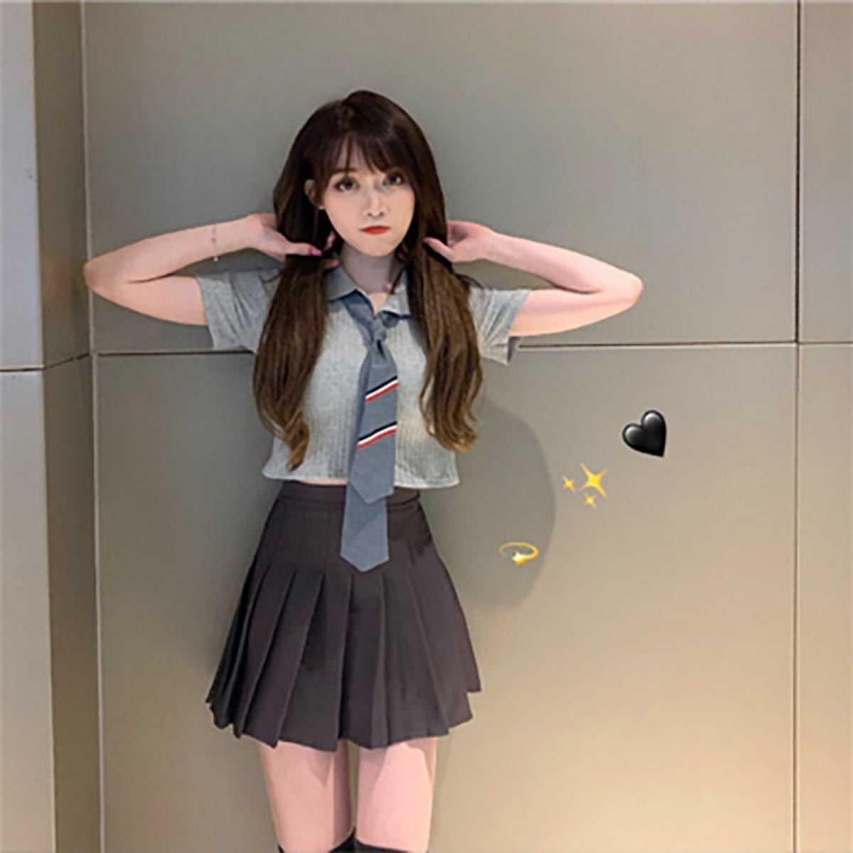 お見舞い コスプレ 韓国制服 グレー セットアップ