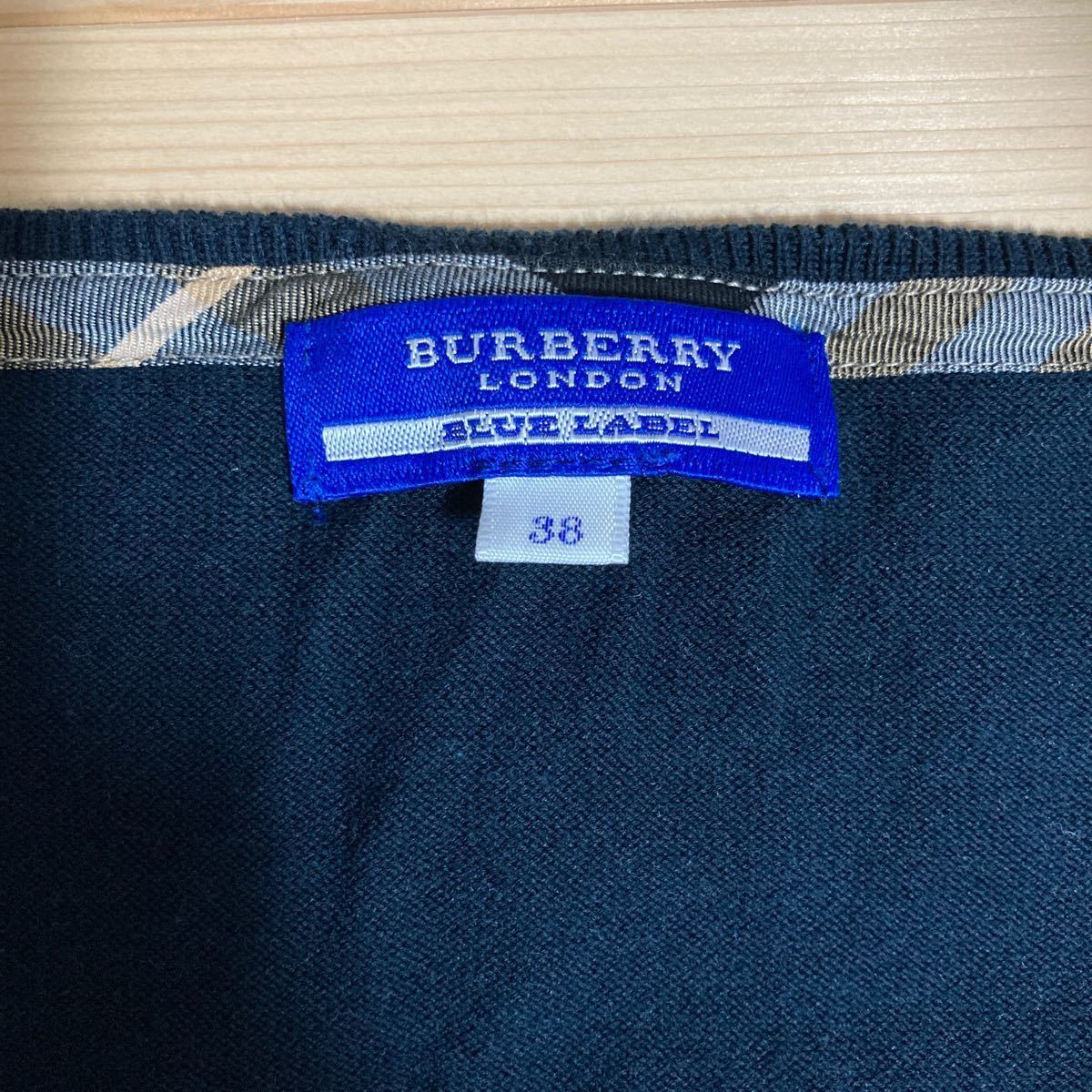 【希少】BURBERRY BLUE LABEL/バーバリーブルーレーベル/黒の七分袖の綿ニットセーター/サイズ38/三陽商会