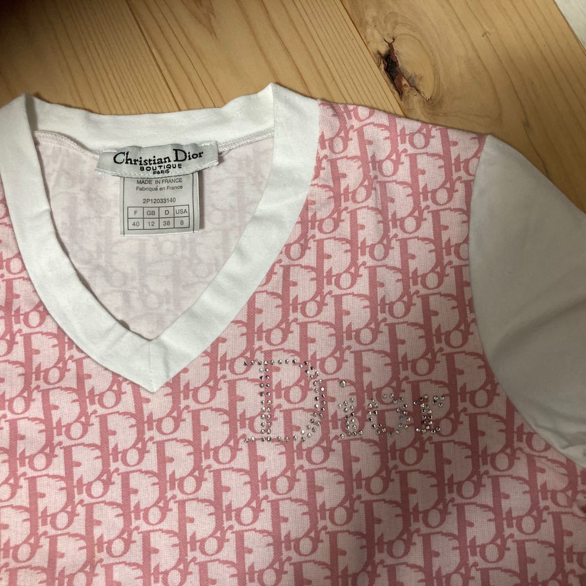 美品 Christian Dior tシャツ トロッター柄 ピンク ストーン付-