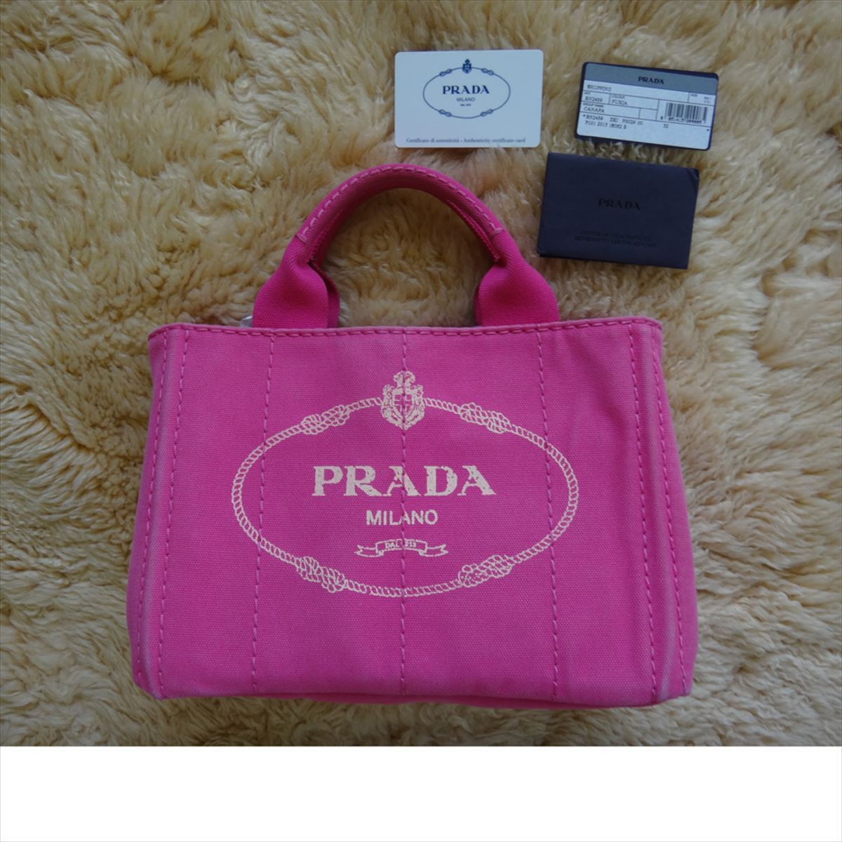 【特別セール品】 PRADA プラダ 【中古】 ピンク ハンド ストラップ付 B5サイズ書類 2WAY ショルダー トートバッグ カナパ トートバッグ