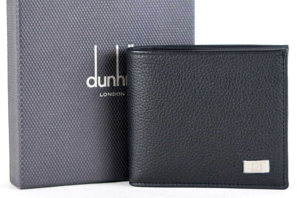 【新品・未使用】dunhill ダンヒル レザー 二つ折り財布 ブラック×シルバー金具【HQ94】_画像1
