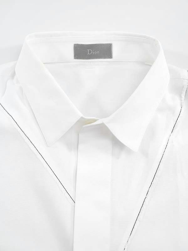 Dior HOMME ディオールオム 裁断デザイン比翼カラーブロードシャツ ホワイト 39 メンズ_画像3