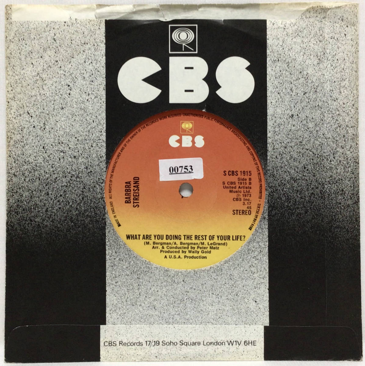 【英7】 BARBRA STREIGHSAND バーブラ・ストライザンド / THE WAY WE WERE 映画 追憶 / 1973 UK盤 7インチシングルレコード EP 45_画像2