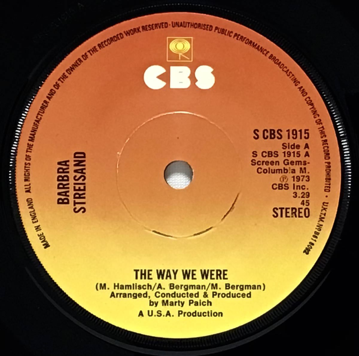 【英7】 BARBRA STREIGHSAND バーブラ・ストライザンド / THE WAY WE WERE 映画 追憶 / 1973 UK盤 7インチシングルレコード EP 45_画像4