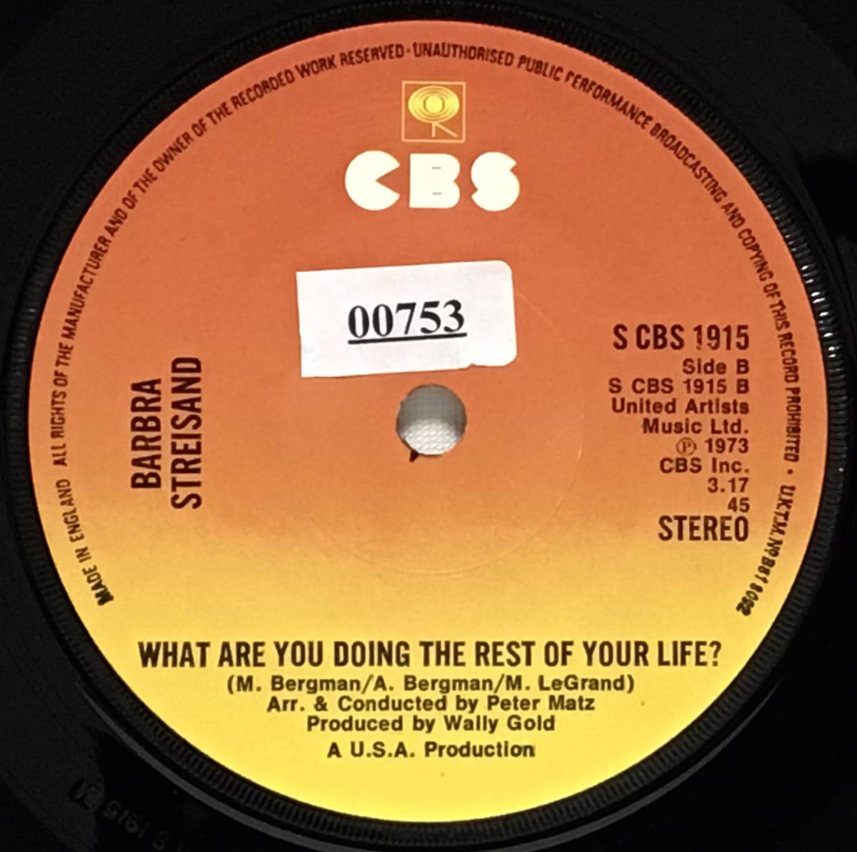 【英7】 BARBRA STREIGHSAND バーブラ・ストライザンド / THE WAY WE WERE 映画 追憶 / 1973 UK盤 7インチシングルレコード EP 45_画像5