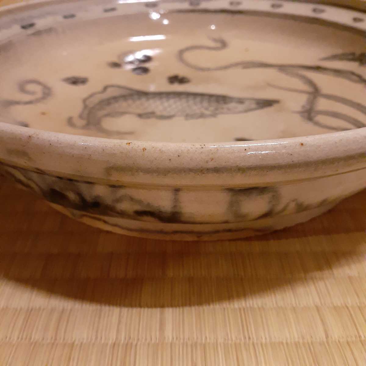 時代 菓子器 皿 鉢 魚藻 安南 約28cm×6.8cm