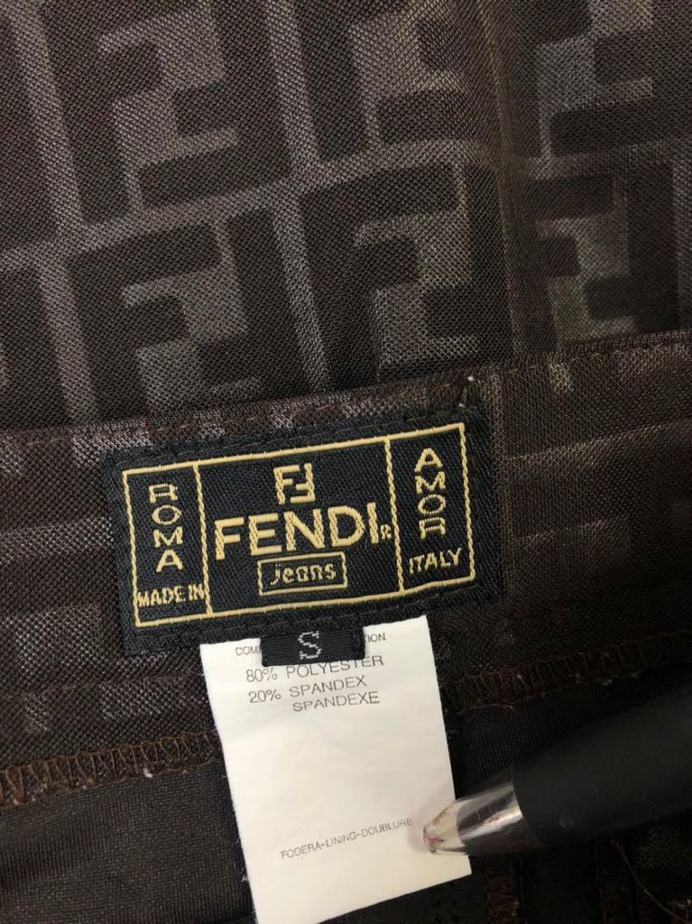  прекрасный товар Vintage FENDI Fendi женский Brown Zucca рисунок общий рисунок брюки низ S надпись 