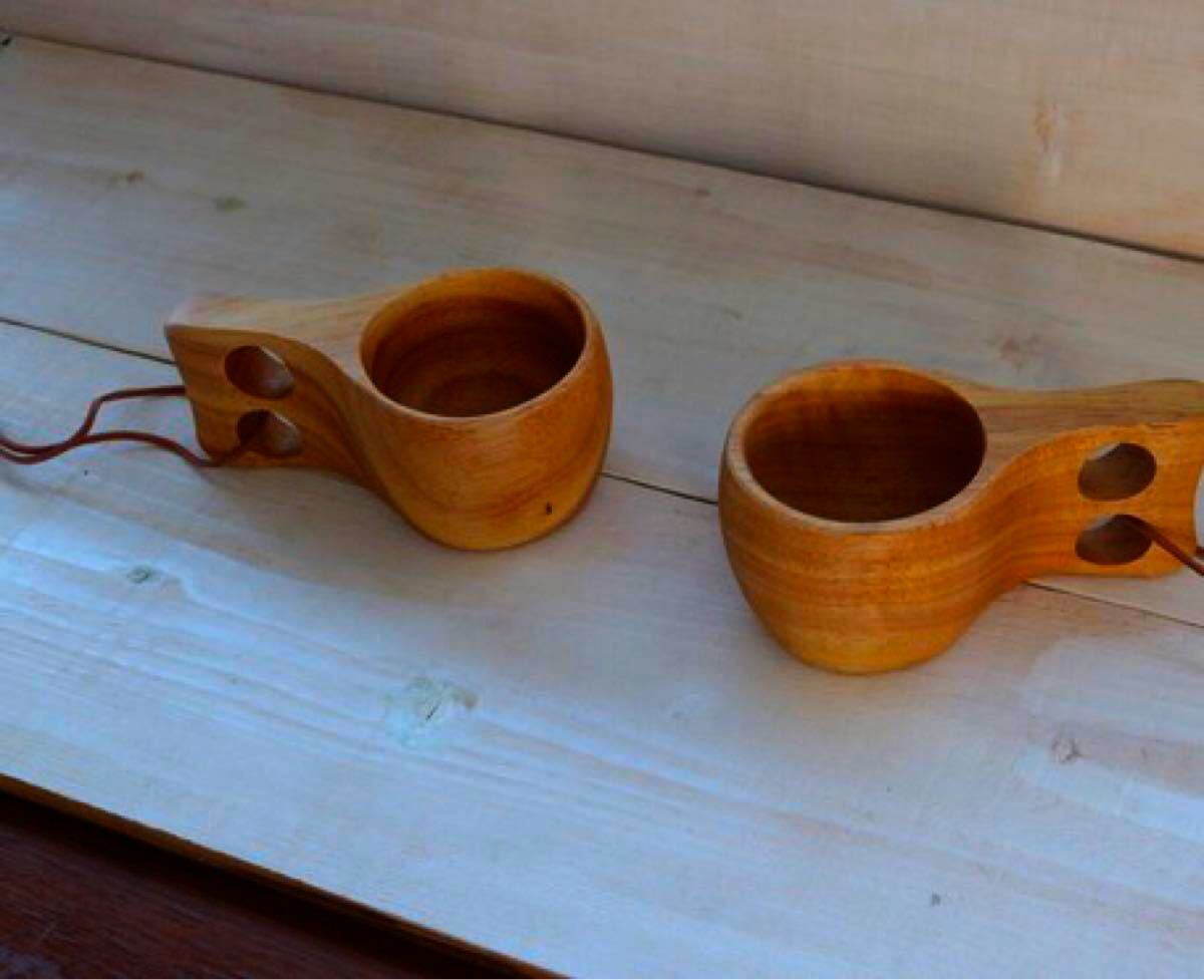【carpe diem 】北欧　wooden cup  ククサカップ　革紐付きククサ フィンランド 木製