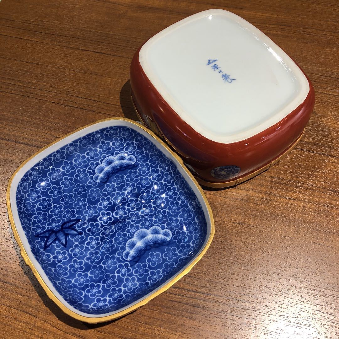 送料無料〉深川製磁 陶箱 丸紋外赤陶箱 蓋物 重箱 蓋物 おせち料理