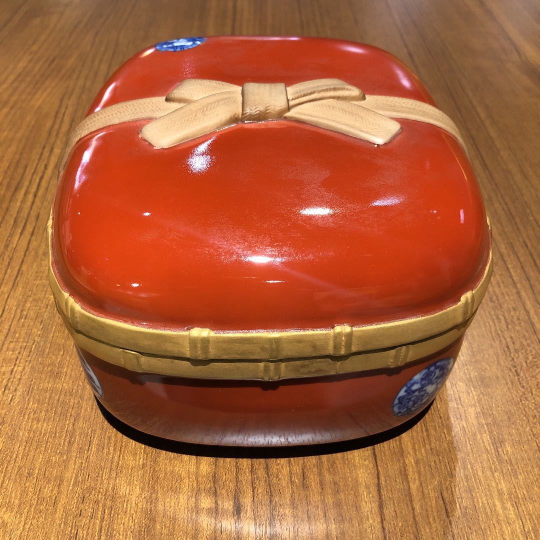 送料無料〉深川製磁 陶箱 丸紋外赤陶箱 蓋物 重箱 蓋物 おせち料理