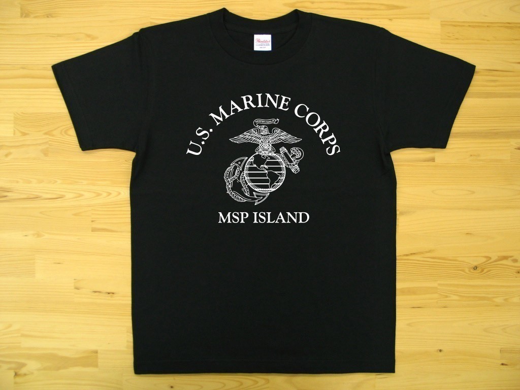 U.S. MARINE CORPS 黒 5.6oz 半袖Tシャツ 白 M ミリタリー USMC海兵隊 マリーン_黒（白色プリント）