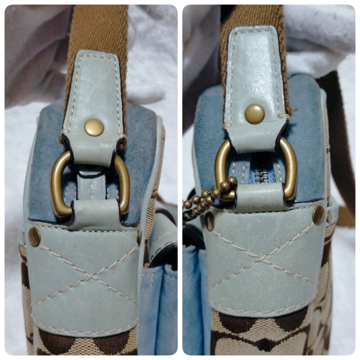 【COACH】コーチ　ソーホー　ショルダーバッグ　ライトブルー　シグネチャー COACH Vintage Signature Shoulder Crossbody Bag Blue Leather SOHO