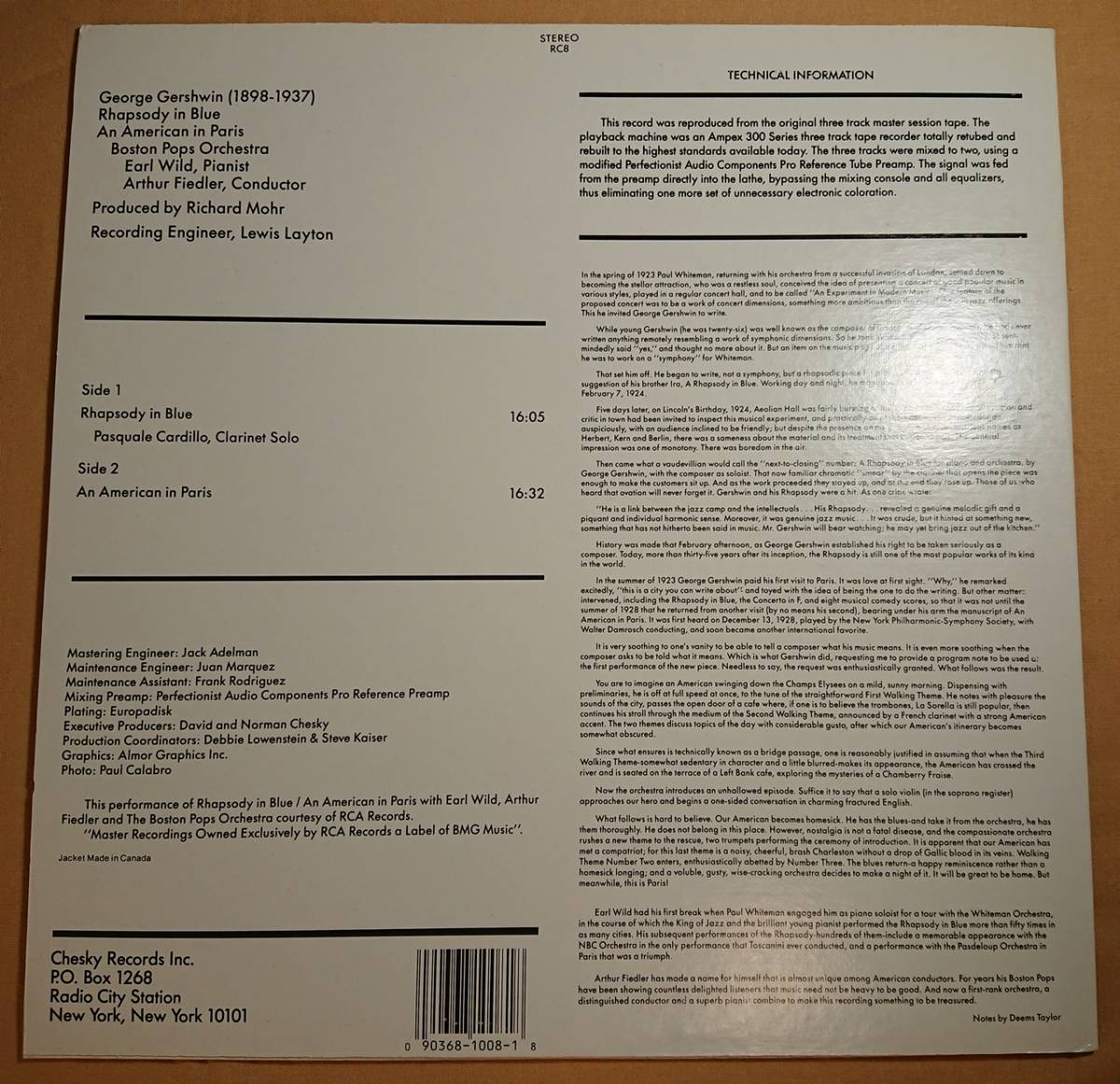  рис LP высококачественный звук запись ga-shu wing / feed la- палец ./ Boston * поп-музыка /Gershwin /The Boston Pops/Fiedler/Chesky Records RC8/ Париж. 