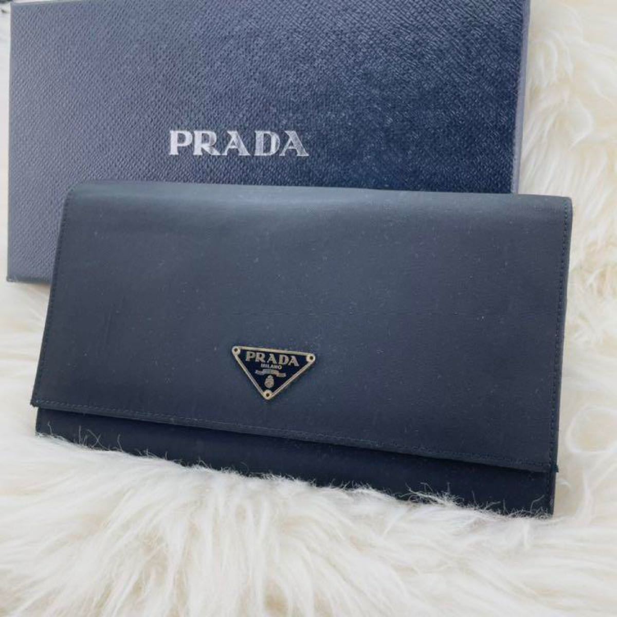 極美品 PRADA プラダ 財布 ナイロン 三角プレート 長財布 ロゴプレート