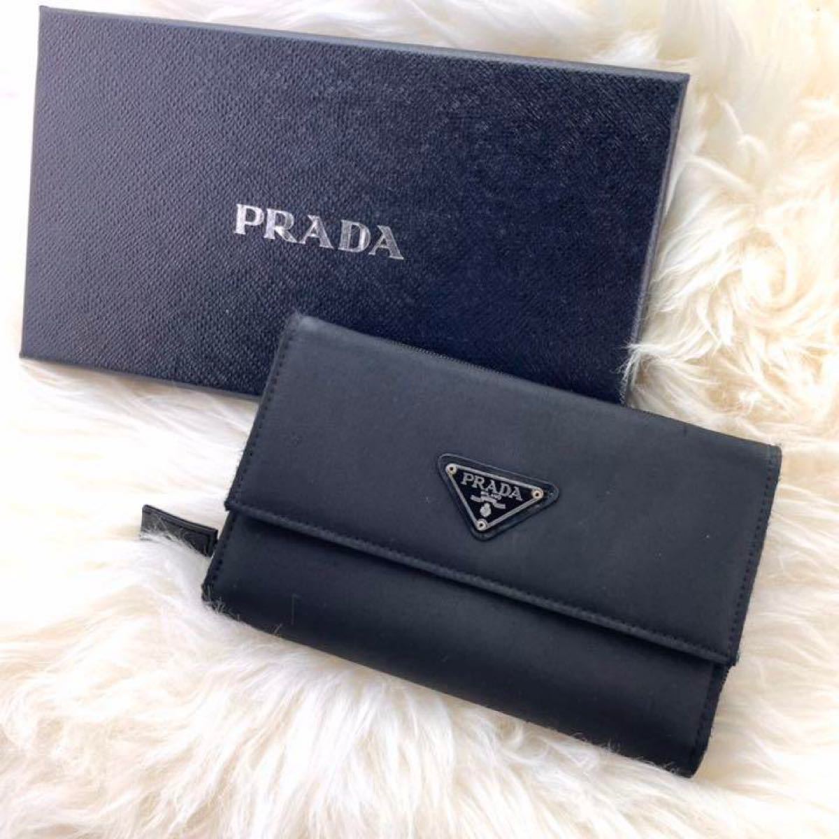 極美品! PRADA 三つ折り財布 コンパクトウォレット ブラック 三角