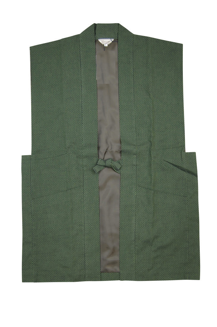 【ひめか】作務衣 羽織 日本製 大柄刺し子 陣羽織 2054 緑ＬＬ