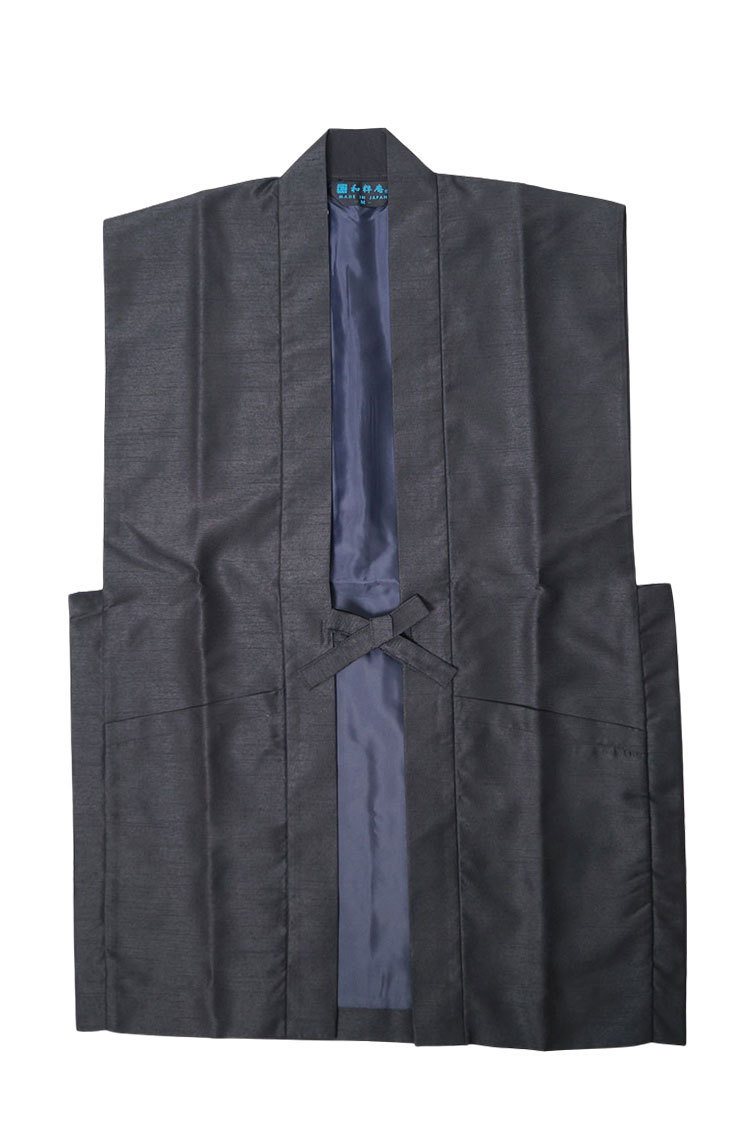 【ひめか】作務衣 羽織 日本製 シルクライク 陣羽織 ポリエステル 1125　黒Ｍ