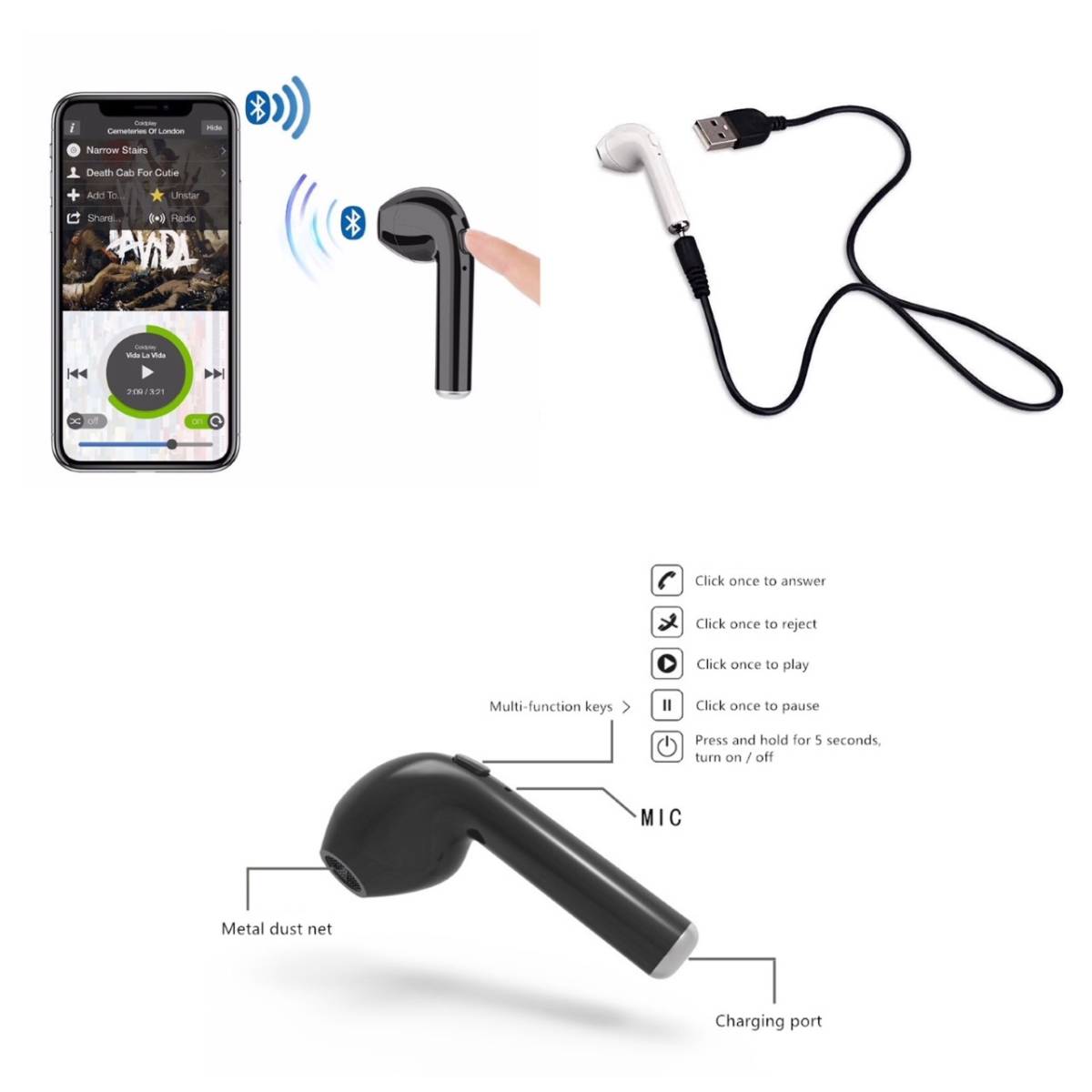 Bluetooth　イヤホン　ワイヤレスイヤホン iPhone　アンドロイド パソコン　ゲーム機 マイク 両耳 USB 充電 重低音　ゴールド　21_画像7