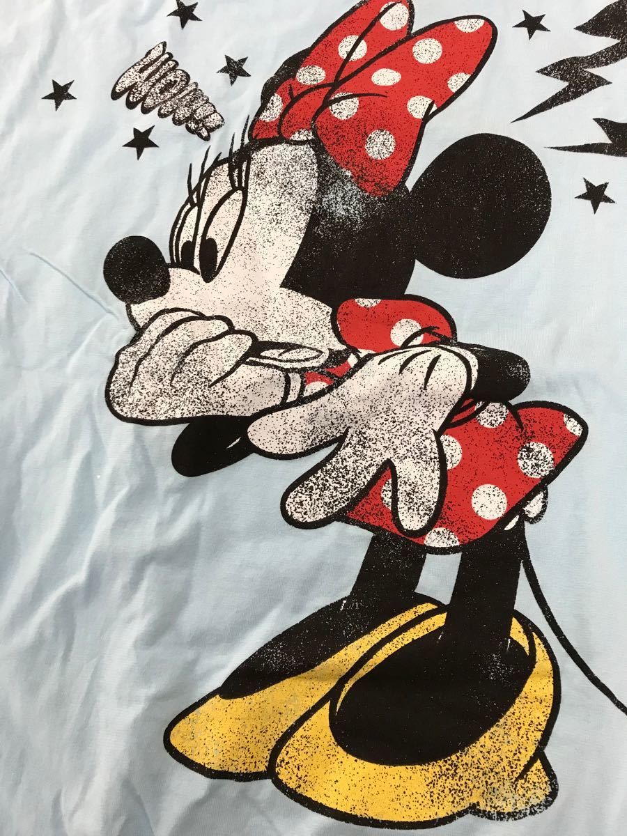 ミッキーマウス　ミニーマウス　半袖Tシャツ　 ディズニーキャラクター　水色　Disney      Mサイズ　トップス