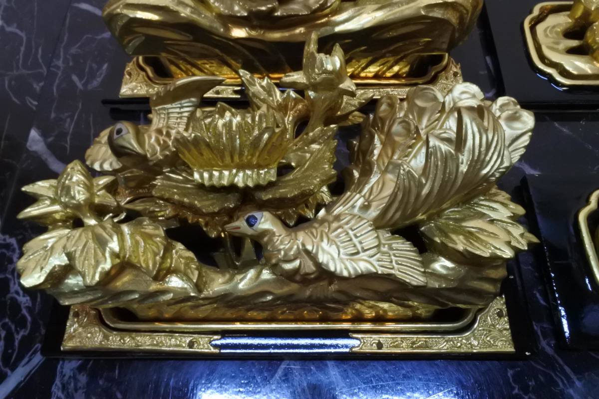 【収集品】彫り物　10個入　純金箔　木製　仏壇　鳳凰　伝統　手彫品　芸術品　装飾品（210908E-4）2756　M_画像7
