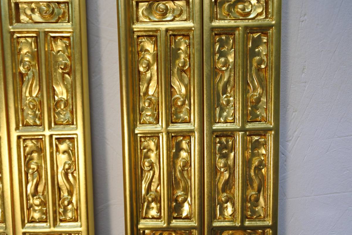 収集品　仏壇用扉のパーツ　本尊右脇のある扉　本金箔（210916D-1）2791　M_画像6