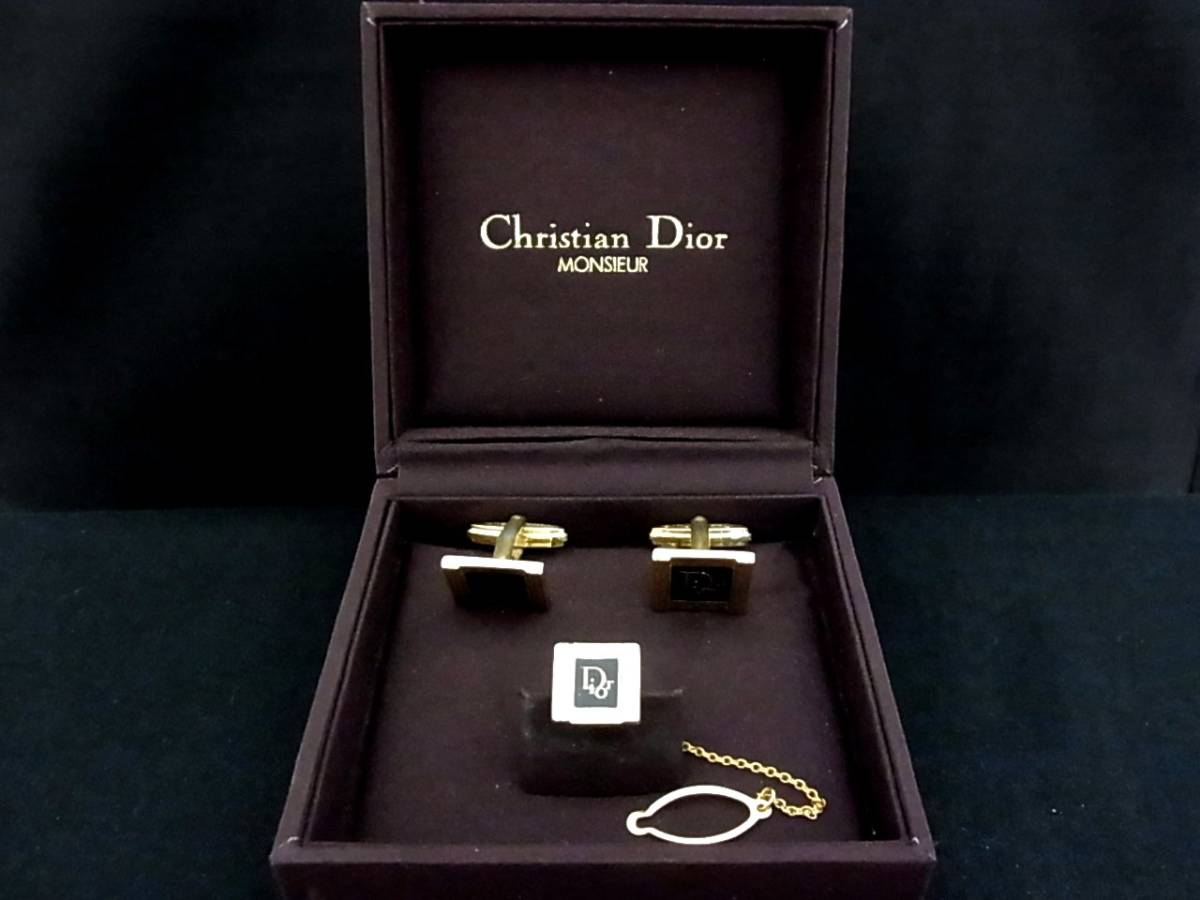 *N3178*# beautiful goods #[Dior] Dior [ Gold ]# cuffs & tiepin * necktie pin ( tie tack ) set!