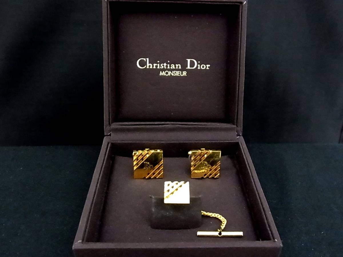 ◎№3180◎■美品■【Dior】ディオール【ゴールド】■カフス＆タイピン・ネクタイ ピン（タイタック）セット♪_画像1