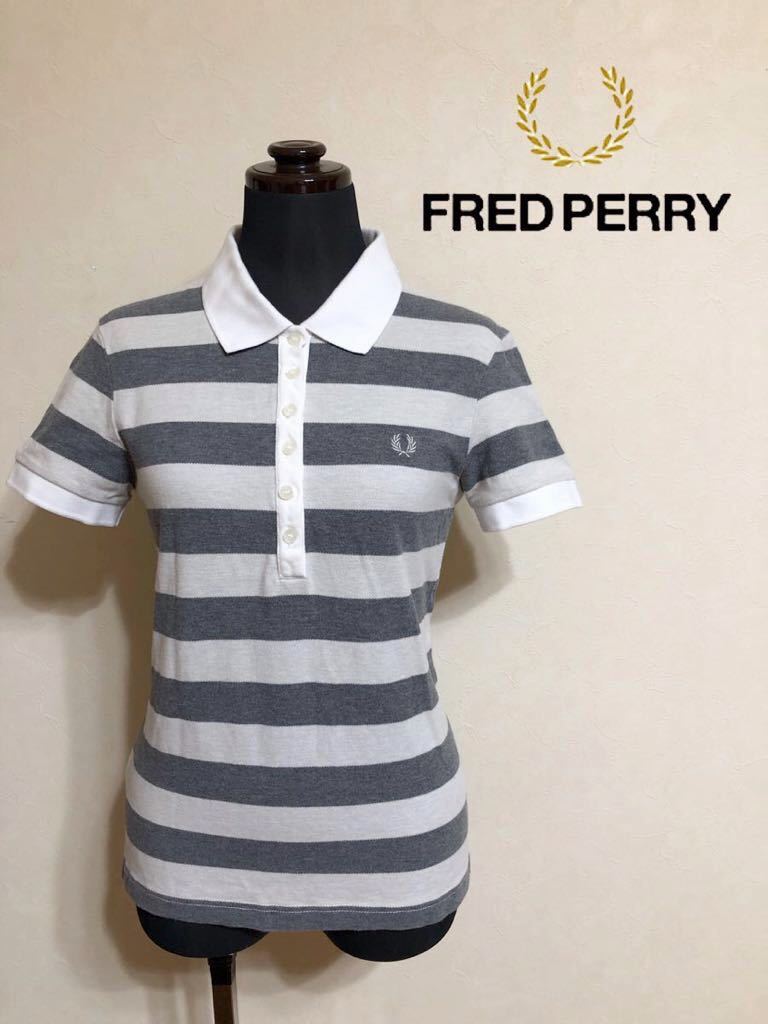 FRED PERRY Fred Perry lady's border deer. . polo-shirt tops size 36 short sleeves gray 