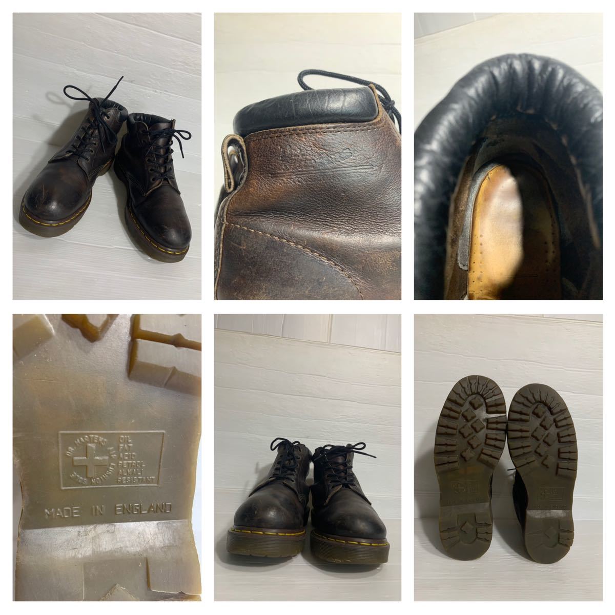 DR.MARTENS ドクターマーチン イングランド製 黒茶 厚底 クレイジーボム 6ホール編み上げワークブーツ UK10 28.5cm程度 ブラウン