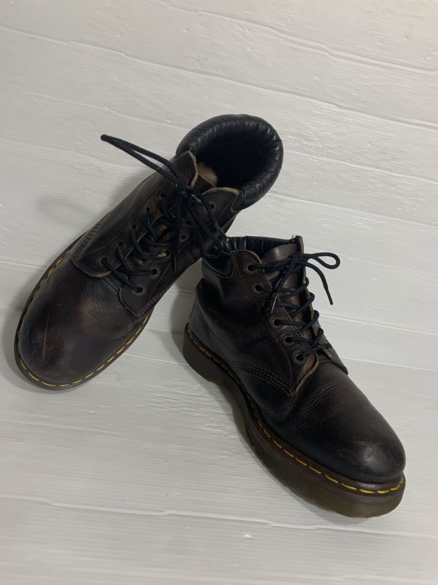 DR.MARTENS ドクターマーチン イングランド製 黒茶 厚底 クレイジーボム 6ホール編み上げワークブーツ UK10 28.5cm程度 ブラウン