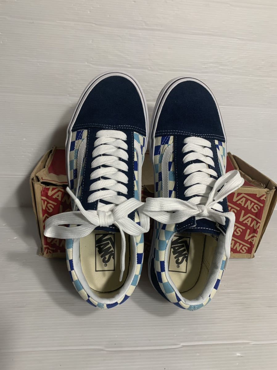 VANS ヴァンズ　バンズ 箱付き美品　紺×ターコイズ×白　チェッカーボードブルートパーズ　ジャズ オールドスクールスニーカー 9.5約27.5_画像10