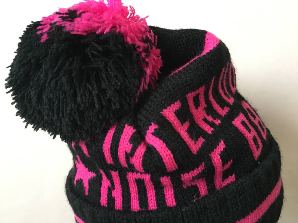 ★黒×ピンクの可愛いボンボン付きニット帽★10385_画像7