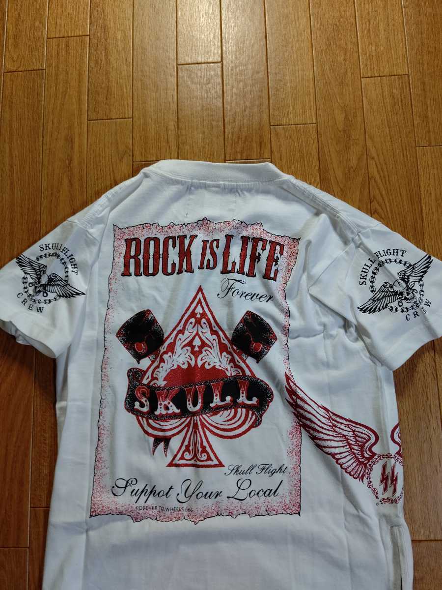 新品 SKULL FLIGHT Tシャツ レッド ラメプリント FREE RIDE CARIFOLNIA LINE スカル フライト フリー ライド カリフォルニア ライン_画像4