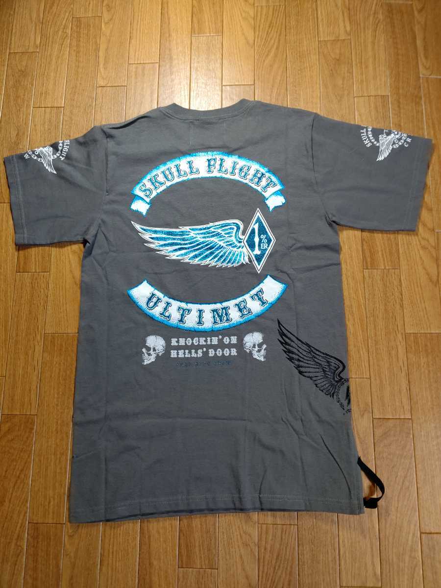 新品 スカル フライト Tシャツ ブルー ラメプリント フリー ライド カリフォルニア ライン SKULL FLIGHT FREE RIDE CREW CARIFOLNIA LINEの画像1
