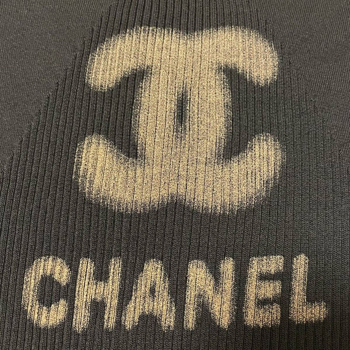 CHANEL シャネル デカ ココマーク ロゴ 切り替えリブ ニット トップス Ｔシャツ ブラック_画像3